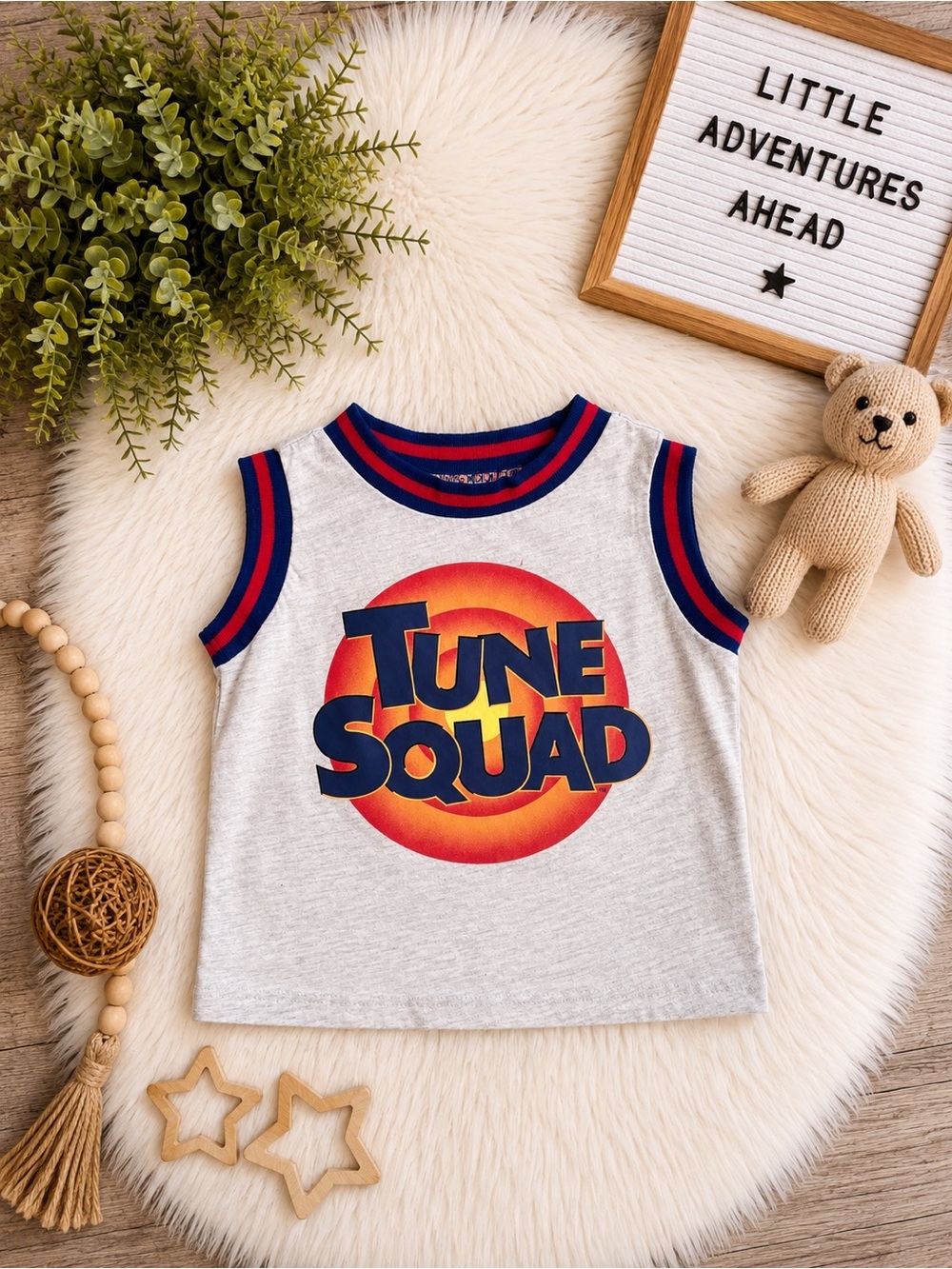 Kids Tune Squad Space Jam Sleeveless Tank Top - Grey with Red & Blue Trim